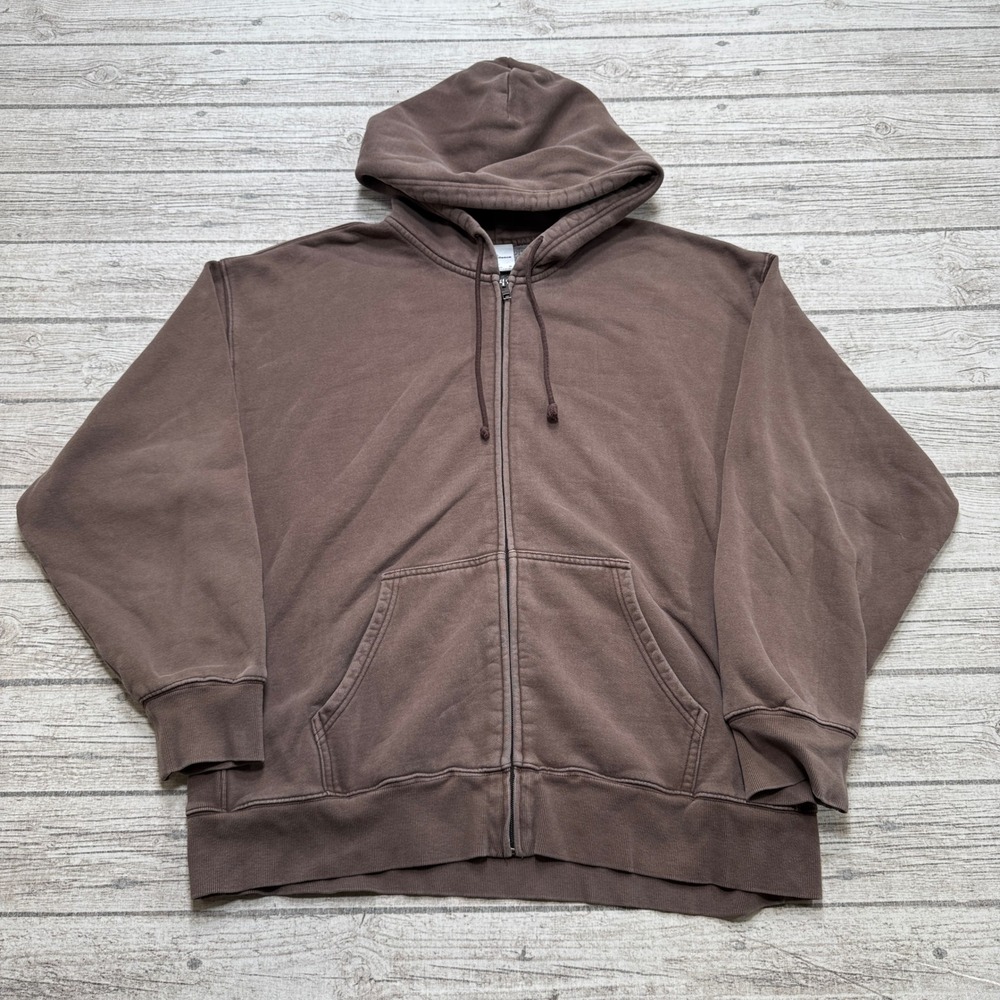 TNA Aritzia Hoodie Women's XL Brown Zip Up Cozy Sweatfleece Boyfriend Fit Lounge